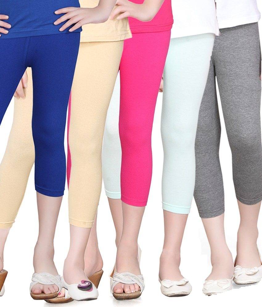     			Sini Mini Pack of 5 Girls Cotton Capris ( Multicolor )