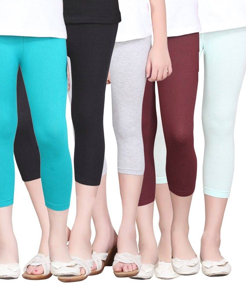     			Sini Mini Pack of 5 Girls Cotton Capris ( Multi )