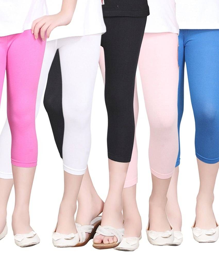     			Sini Mini Pack of 5 Girls Cotton Capris ( Multicolor )