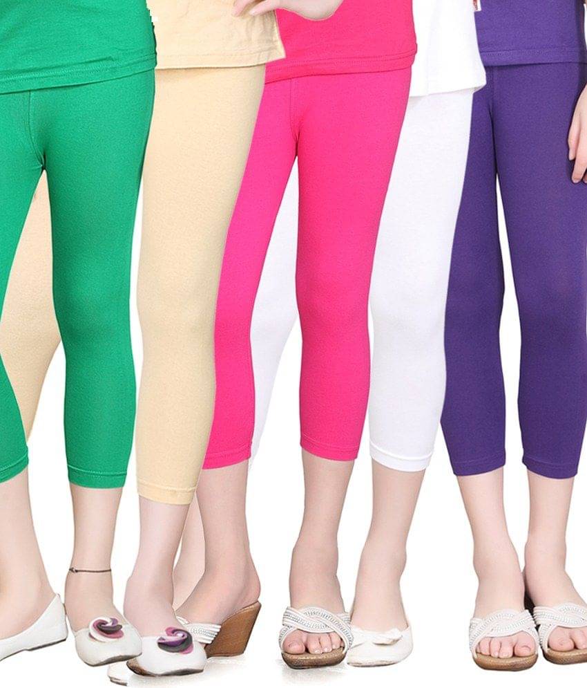    			Sini Mini Pack of 5 Girls Cotton Capris ( Multicolor )