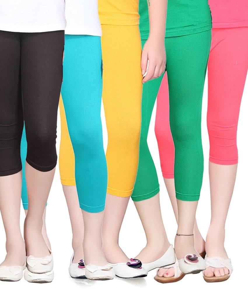     			Sini Mini Pack of 5 Girls Cotton Capris ( Multicolor )