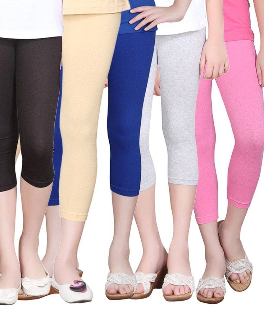     			Sini Mini Pack of 5 Girls Cotton Capris ( Multi )