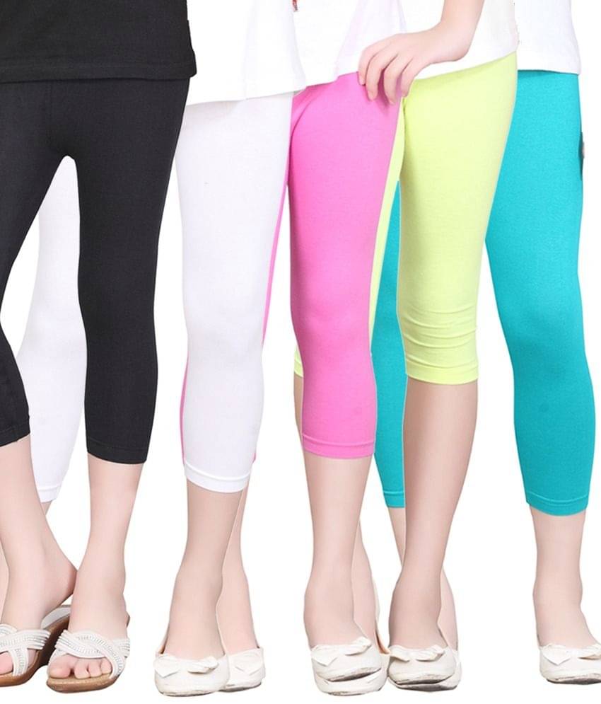     			Sini Mini Pack of 5 Girls Cotton Capris ( Multicolor )