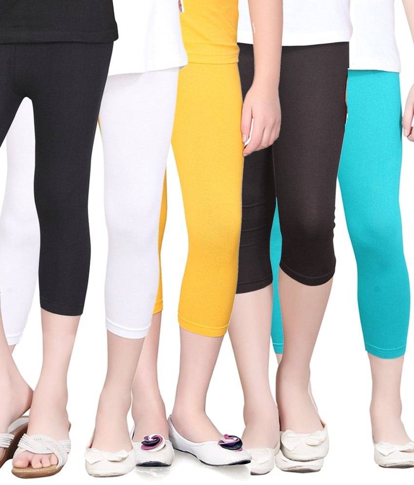     			Sini Mini Pack of 5 Girls Cotton Capris ( Multicolor )