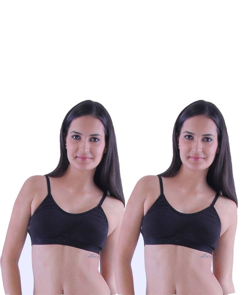     			Eve's Beauty Black Cotton Blend Sports Bra Pack of 2