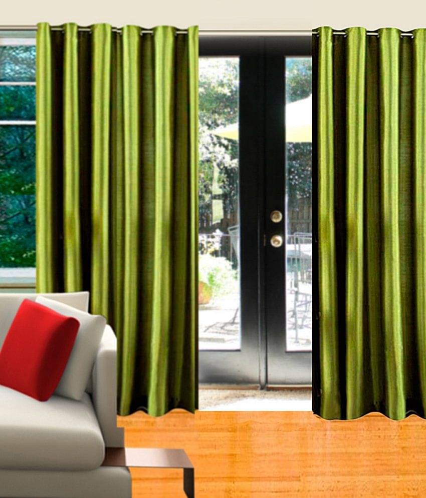 Home Candy Set of 2 Long Door Eyelet Curtains Solid Green     			Home Candy Set of 2 Long Door Eyelet Curtains Solid Green
