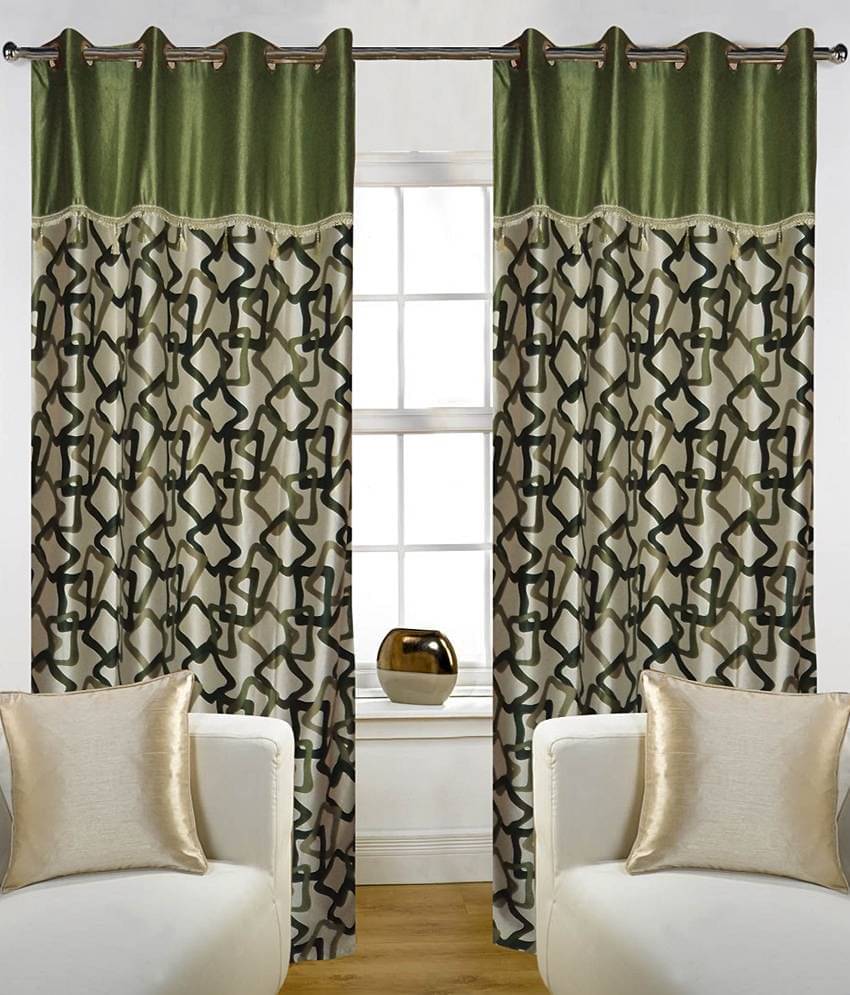     			Home Candy Set of 2 Long Door Eyelet Curtains Geometrical Green