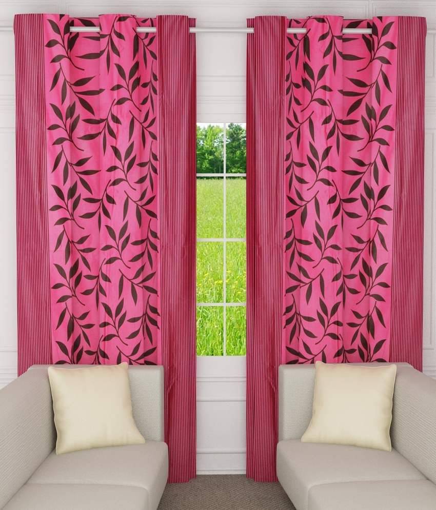Home Candy Set of 2 Door Eyelet Curtains Floral Pink Home Candy Set of 2 Door Eyelet Curtains Floral Pink