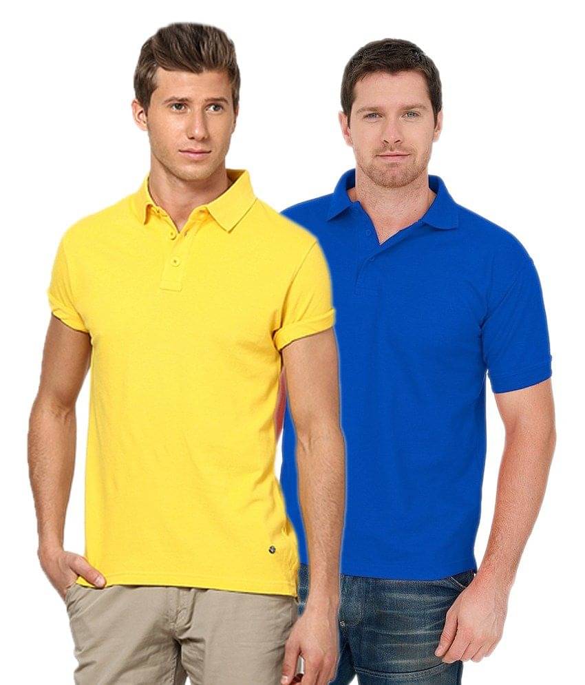 Concepts Cotton Blend Polo T-shirts Royal blue & Yellow (Pack Of 2) Concepts Cotton Blend Polo T-shirts Royal blue & Yellow (Pack Of 2)