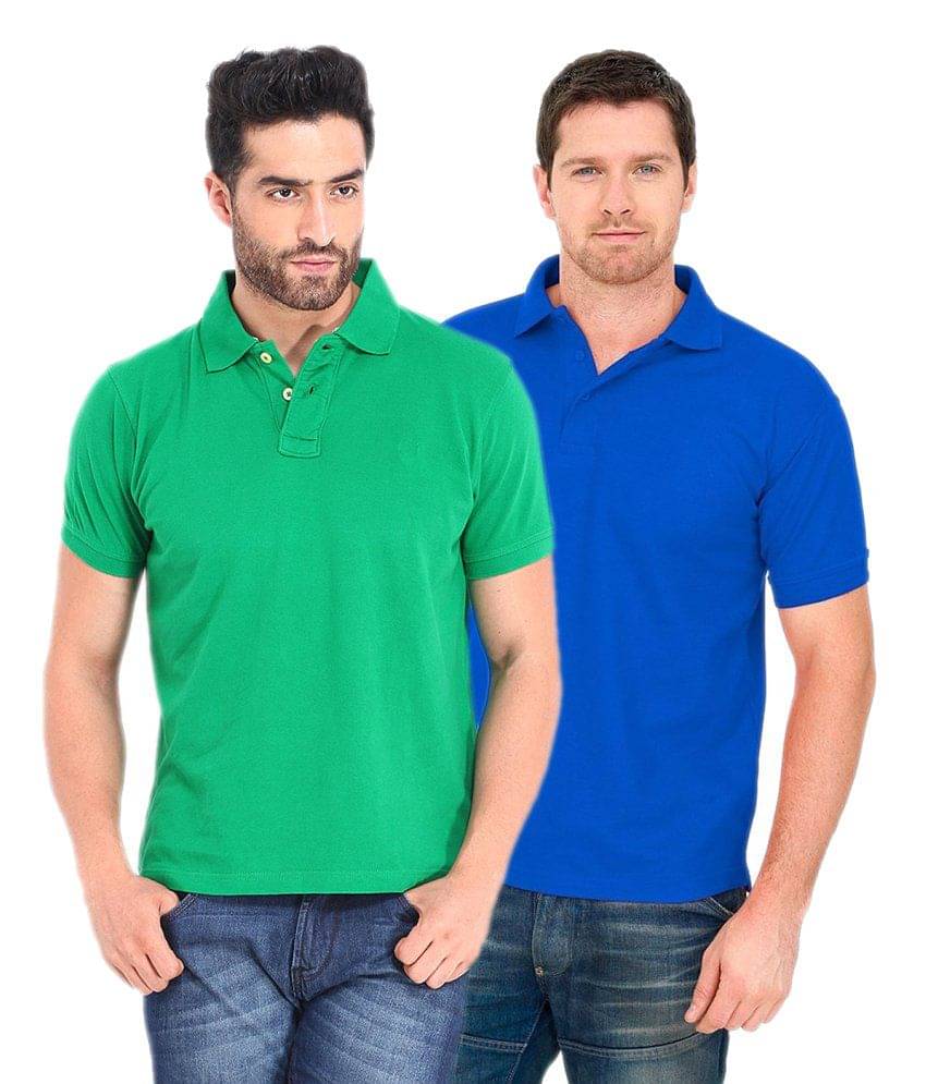 Concepts Cotton Blend Polo T-shirts Blue & Green (Pack Of 2) Concepts Cotton Blend Polo T-shirts Blue & Green (Pack Of 2)