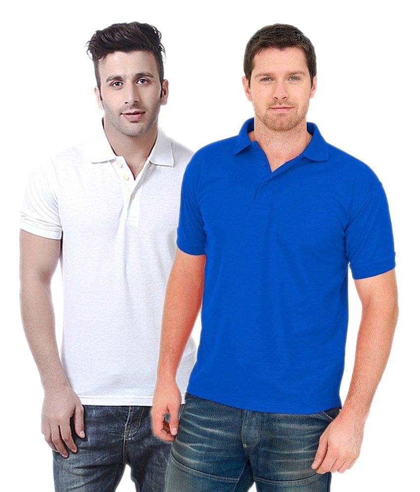 Concepts Cotton Blend Polo T-shirts Blue & White (Pack Of 2) Concepts Cotton Blend Polo T-shirts Blue & White (Pack Of 2)