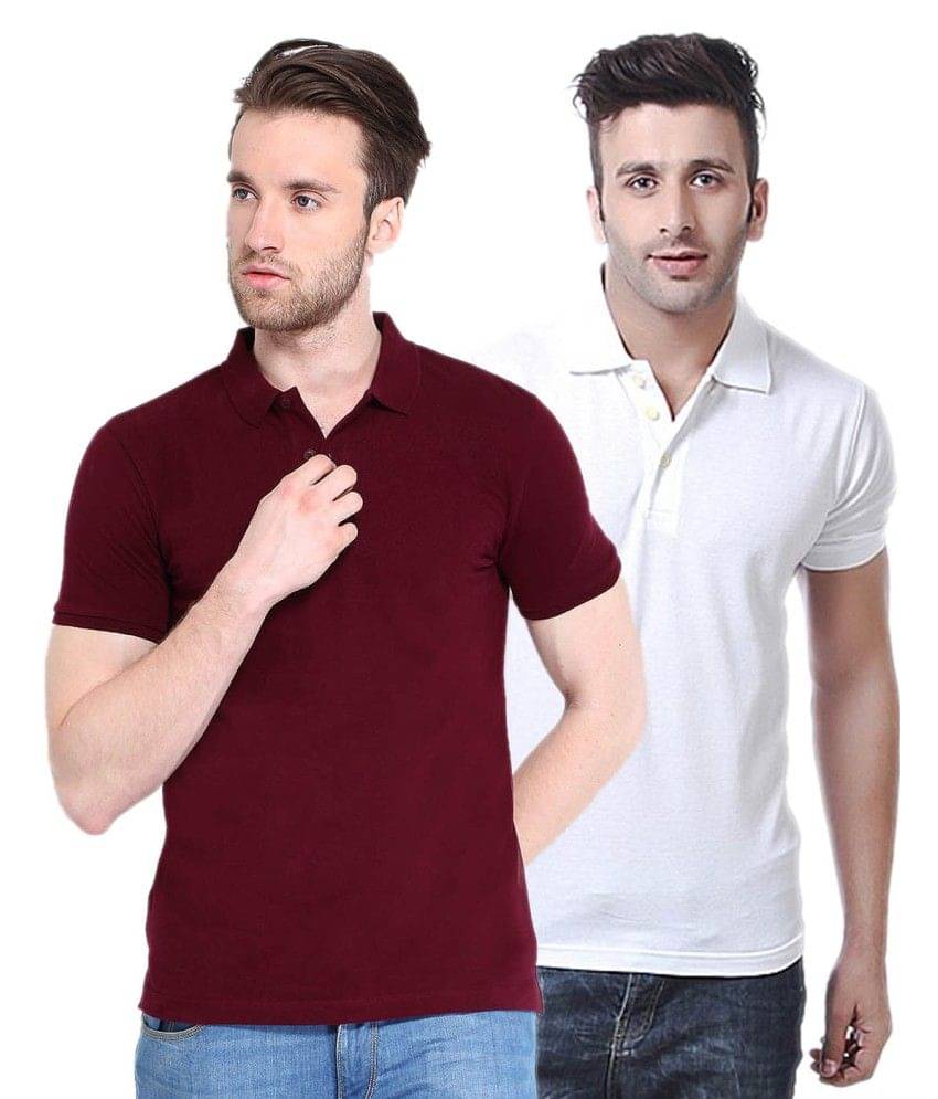 Concepts Cotton Blend Polo T-shirts Maroon & White (Pack Of 2) Concepts Cotton Blend Polo T-shirts Maroon & White (Pack Of 2)