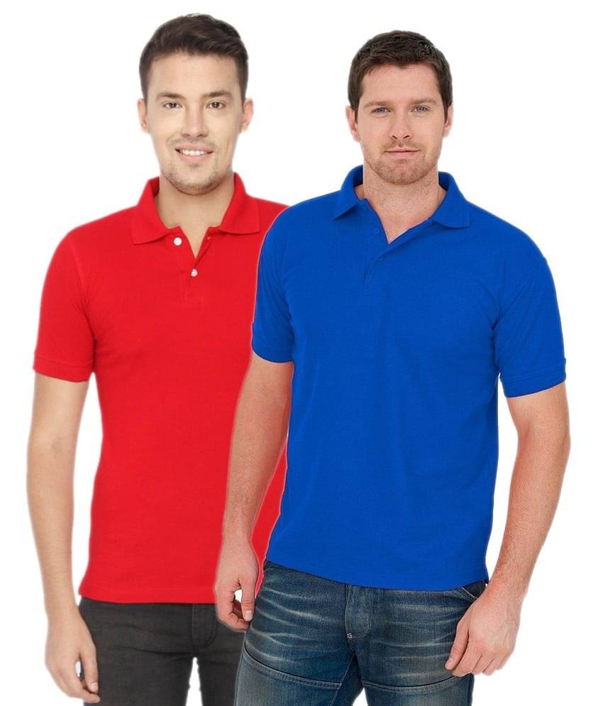 Concepts Cotton Blend Polo T-shirts Red & Blue (Pack Of 2) Concepts Cotton Blend Polo T-shirts Red & Blue (Pack Of 2)