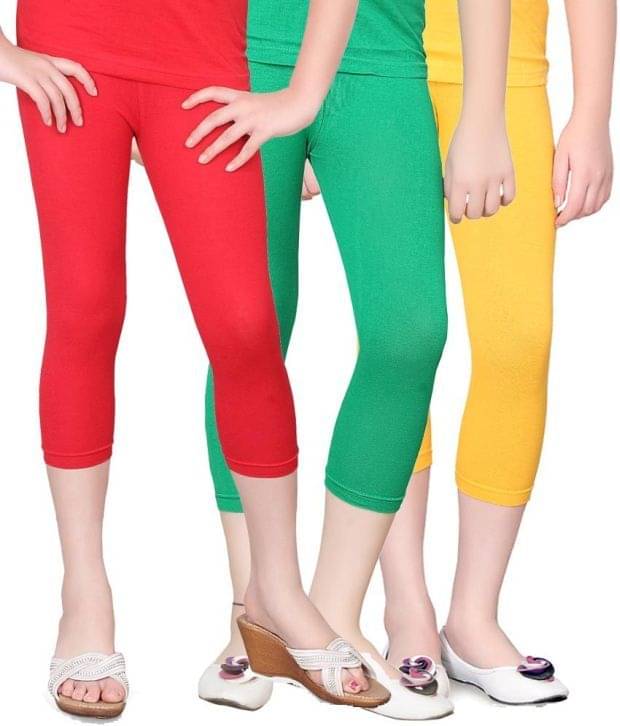     			Sini Mini Pack of 3 Girls Cotton Capris ( Multicolor )