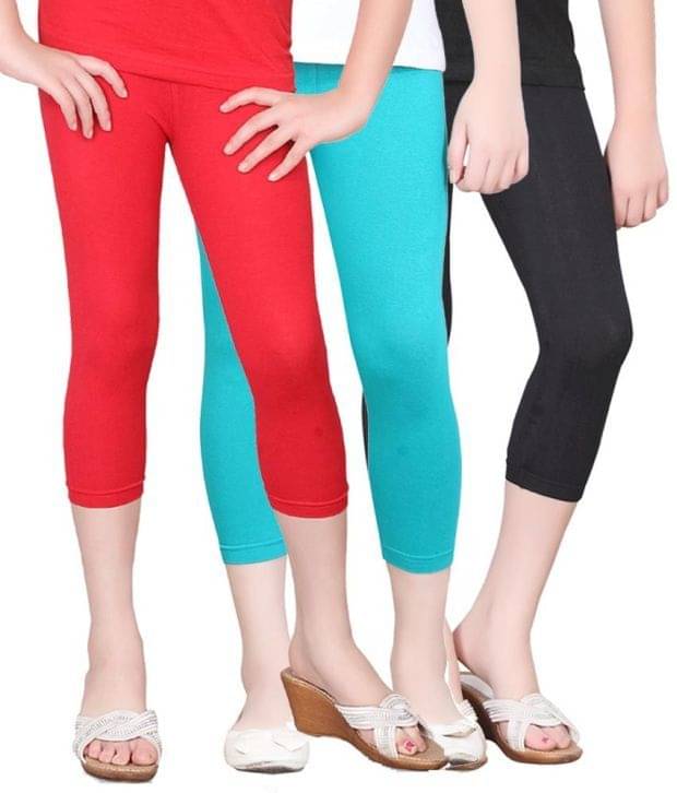     			Sini Mini Pack of 3 Girls Cotton Capris ( Multi )