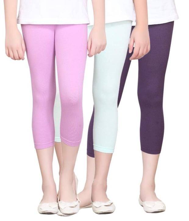    			Sini Mini Pack of 3 Girls Cotton Capris ( Multicolor )