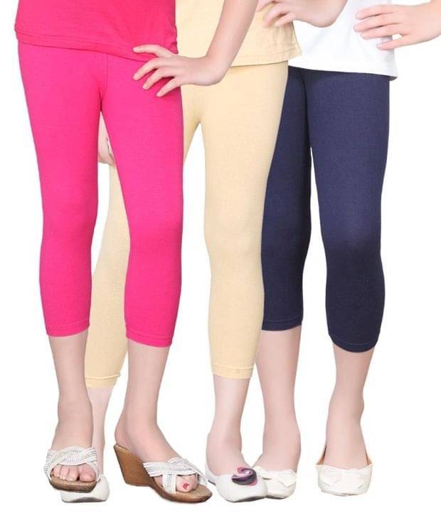     			Sini Mini Pack of 3 Girls Cotton Capris ( Multicolor )