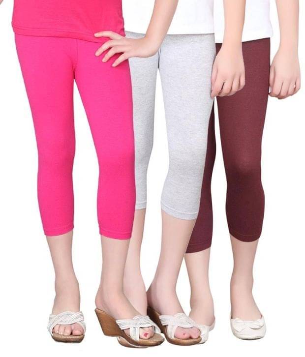     			Sini Mini Pack of 3 Girls Cotton Capris ( Multicolor )