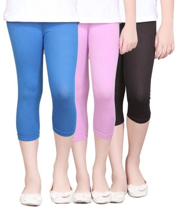     			Sini Mini Pack of 3 Girls Cotton Capris ( Multicolor )