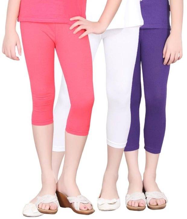     			Sini Mini Pack of 3 Girls Cotton Capris ( Multicolor )