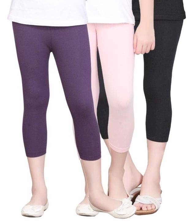     			Sini Mini Pack of 3 Girls Cotton Capris ( Multicolor )