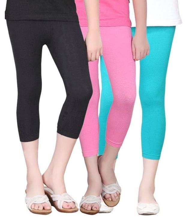     			Sini Mini Pack of 3 Girls Cotton Capris ( Multicolor )