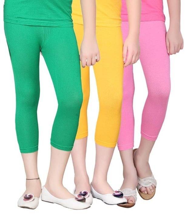     			Sini Mini Pack of 3 Girls Cotton Capris ( Multicolor )