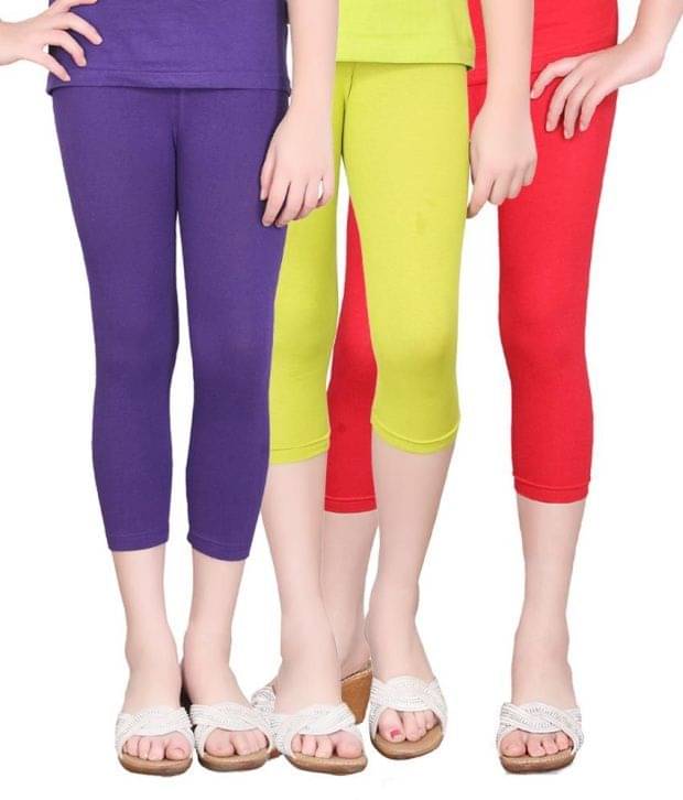    			Sini Mini Pack of 3 Girls Cotton Capris ( Multicolor )