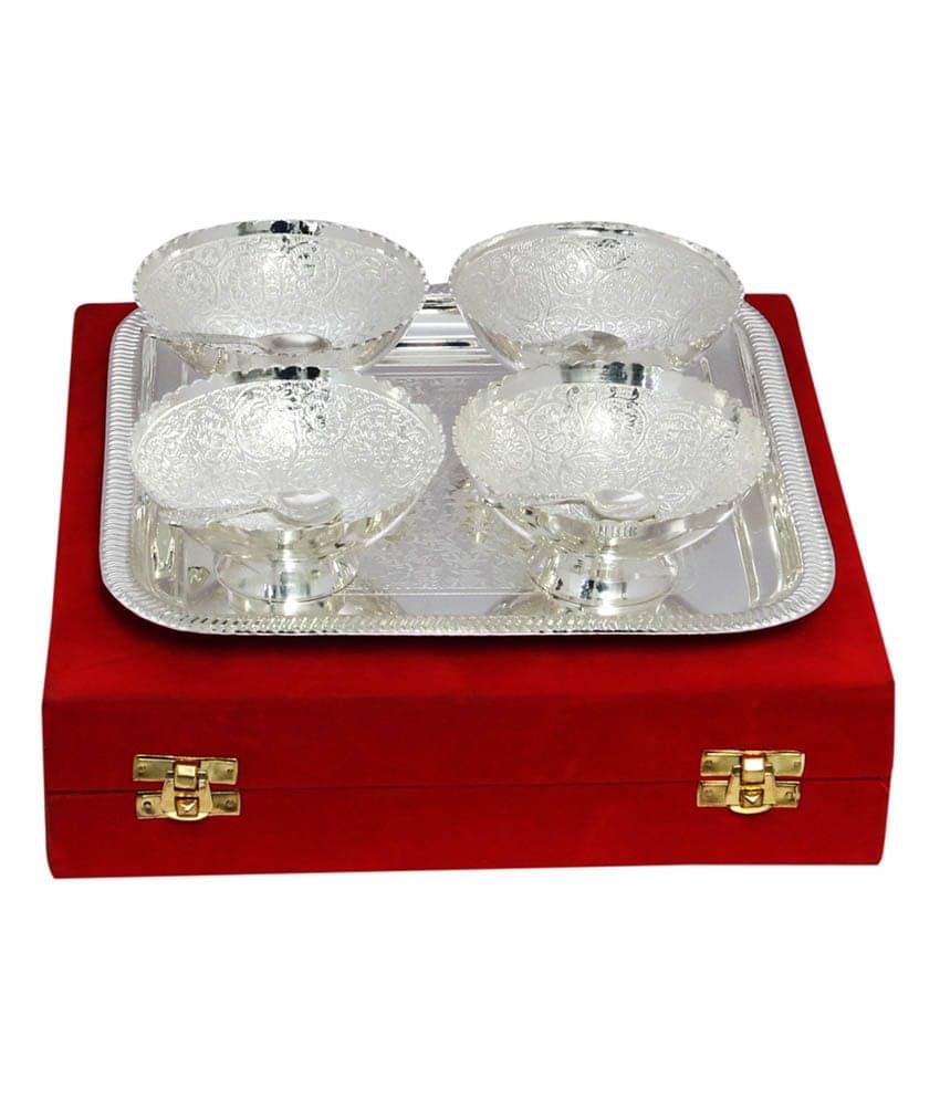     			Urban hemlet German Silver 4pc Bowl set With Tray & Spoon