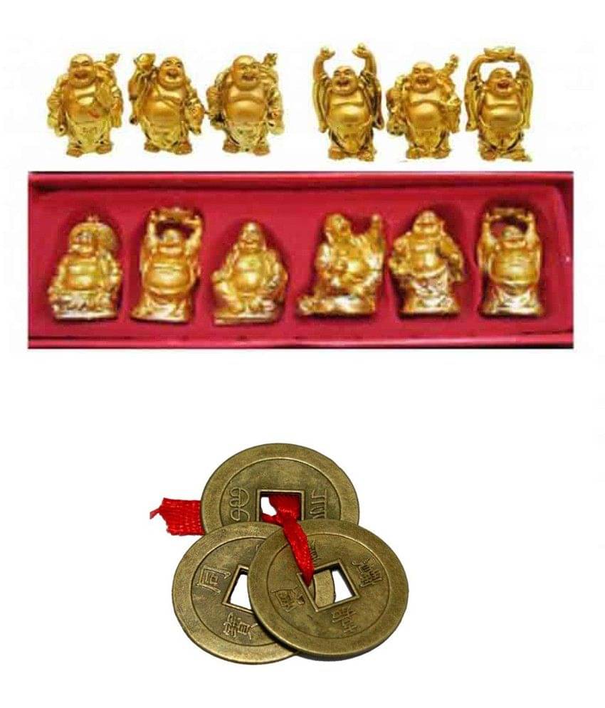     			Goodluck Glossy Set Of 6 Buddha Idols And 3 Lucky Coin Set
