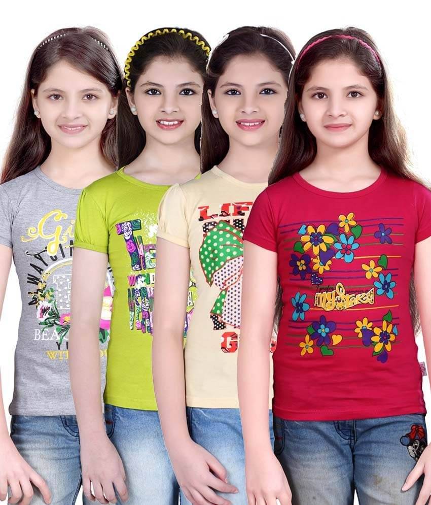     			Sini Mini Pack of 4 Girls 100% Cotton Shirts ( Blue )