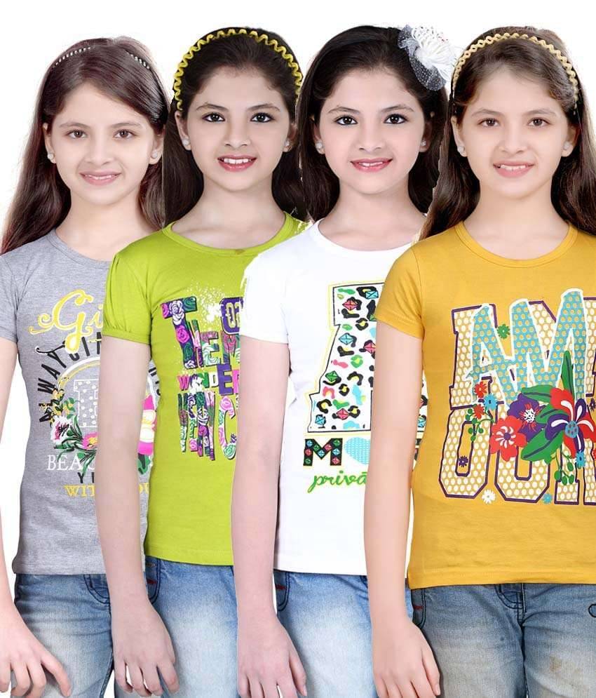     			Sini Mini Pack of 4 Girls 100% Cotton Shirts ( Blue )
