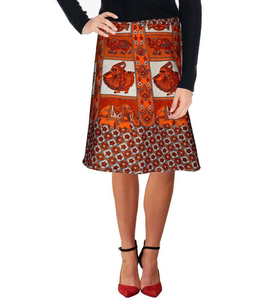     			Sttoffa White and Black Ethnic Style Cotton Knee Length Wrap Around Skirt