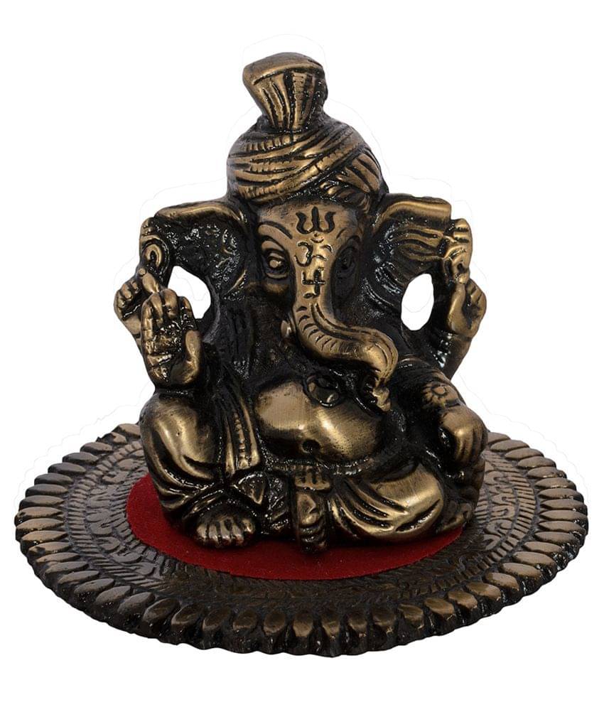     			eCraftIndia Copper-Toned Metal Pagdi Lord Ganesha on Round Base
