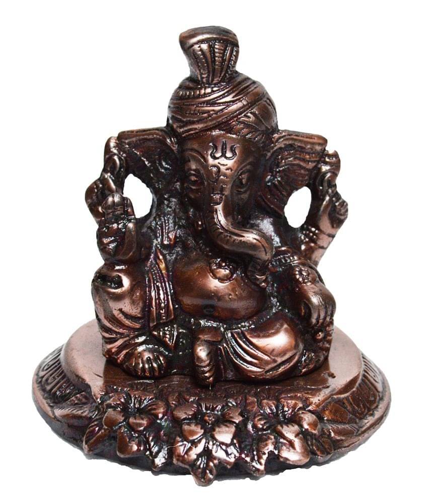     			eCraftIndia Metal Phagdi Lord Ganesha on Flower - Brown