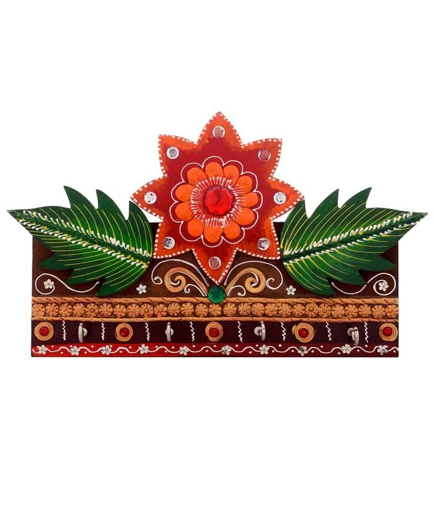     			eCraftIndia Papier Mache Rose Leave 4 Hooks Key holder