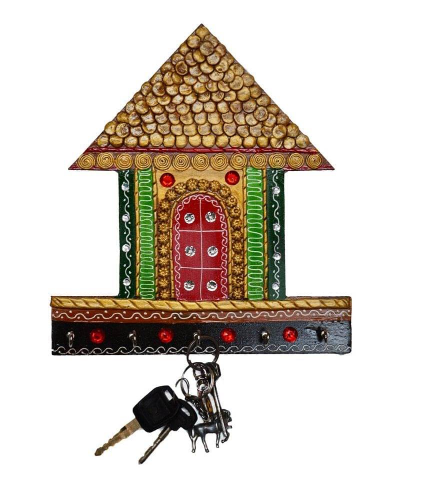     			eCraftIndia Papier Mache Traditional Village Hut 5 Hooks Key holder