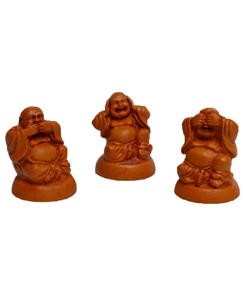     			eCraftIndia Polyresin Set of 3 Laughing Buddha - Brown