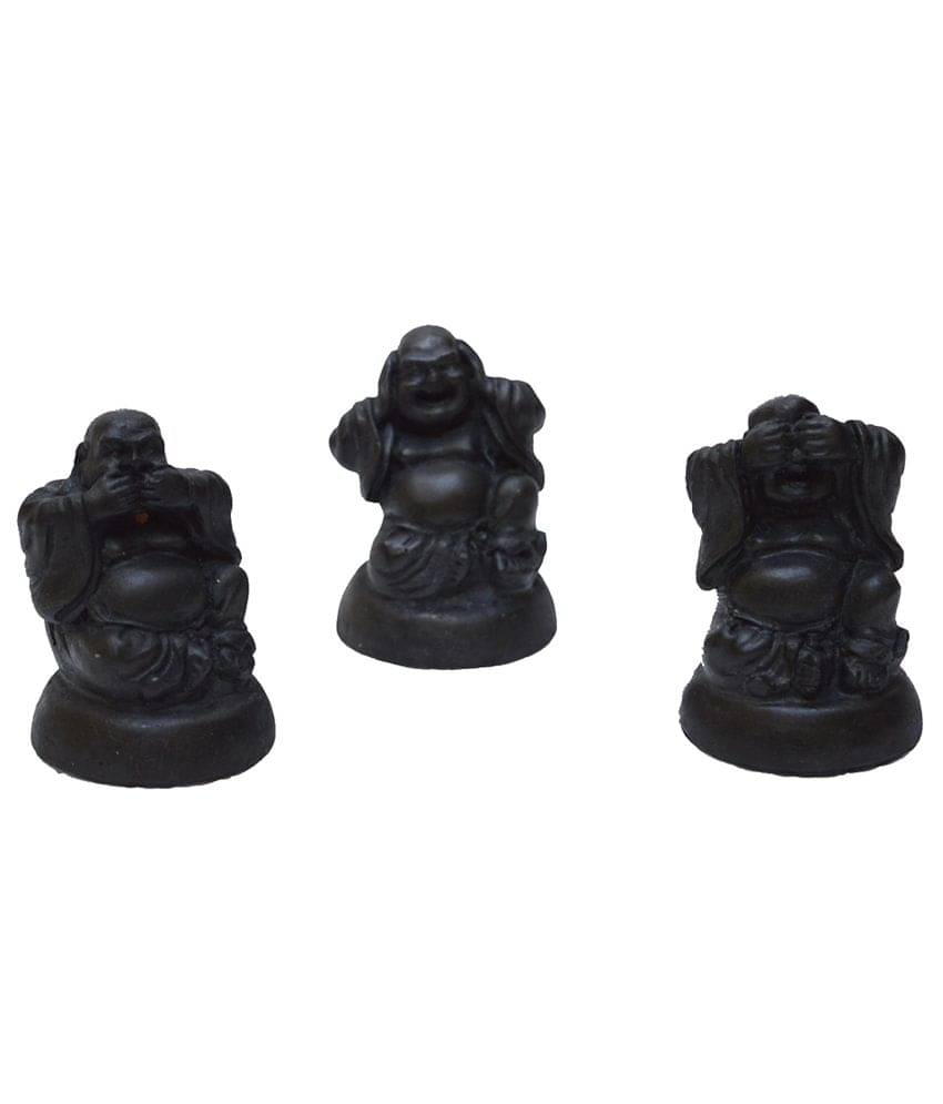     			eCraftIndia Polyresin Set of 3 Laughing Buddha - Grey