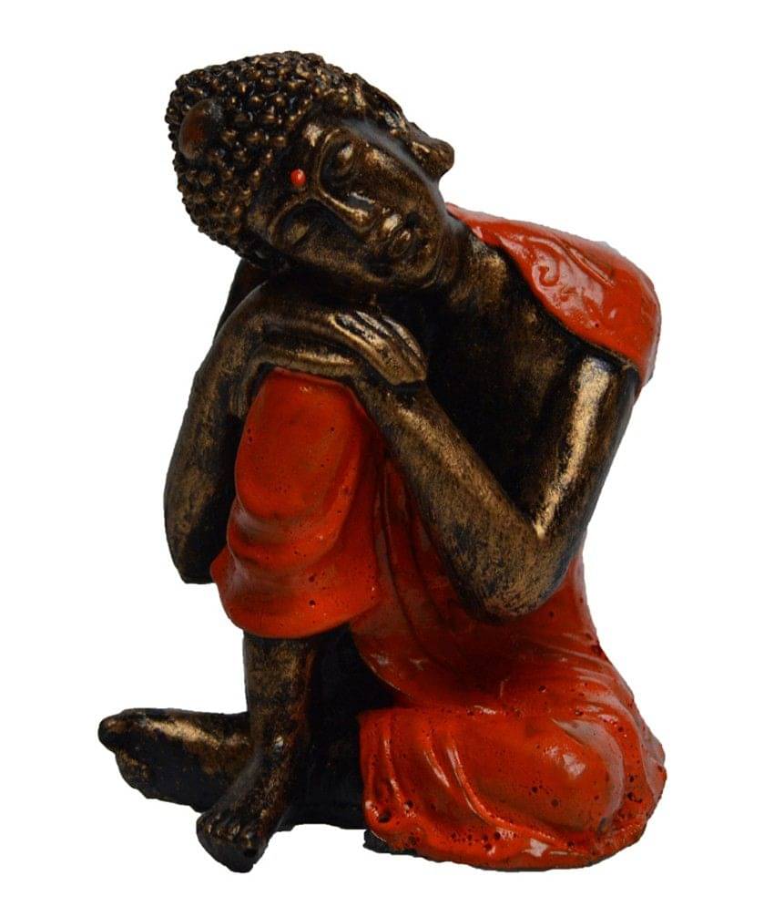     			eCraftIndia Orange & Brown Polyresin Resting Buddha on Knee Showpiece