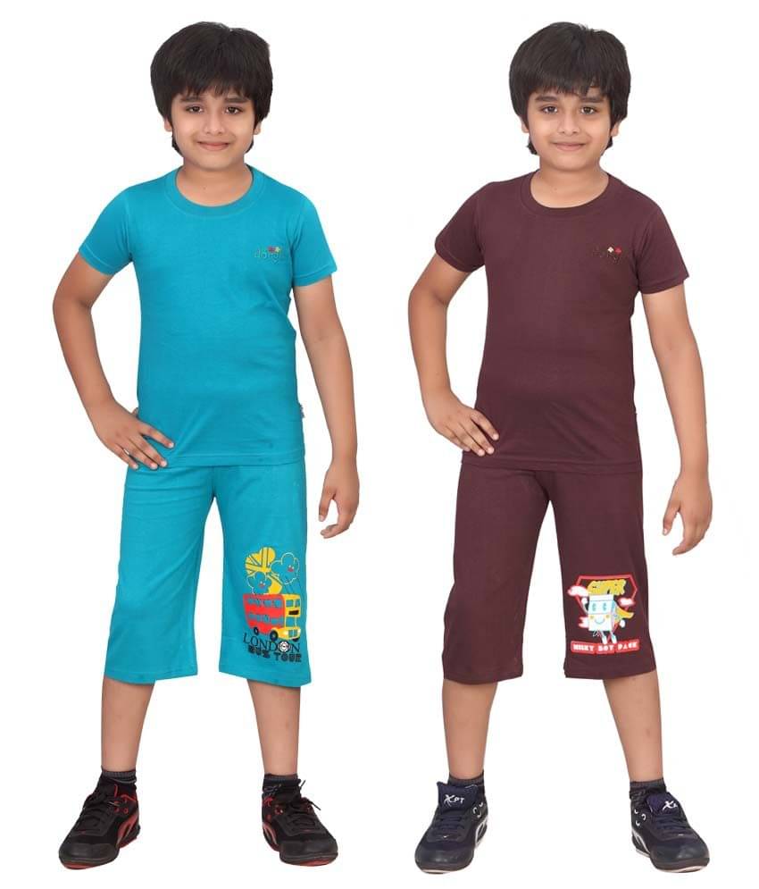     			Dongli Pack of 2 Boys Cotton T-Shirt & Capris Set ( Multicolor )