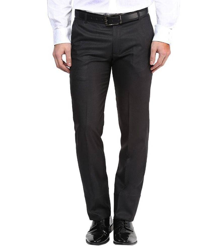     			Bukkl Black Slim Fit Flat Trousers