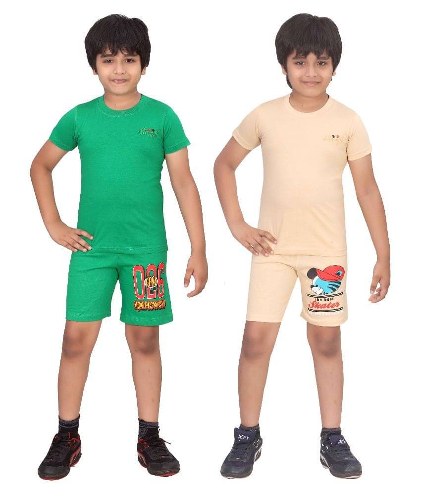     			Dongli Pack of 2 Boys Cotton T-Shirt & Shorts Set ( Multi )
