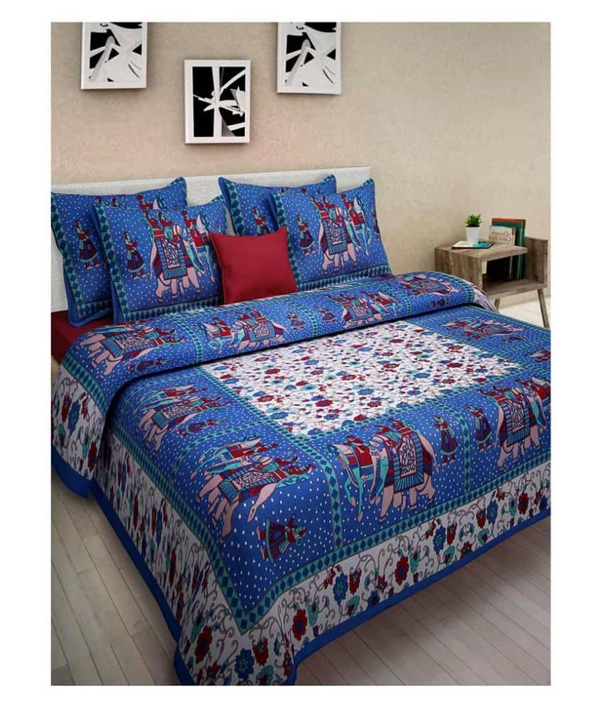 Bombay Spreads Cotton Double Bedsheet ( Blue )
