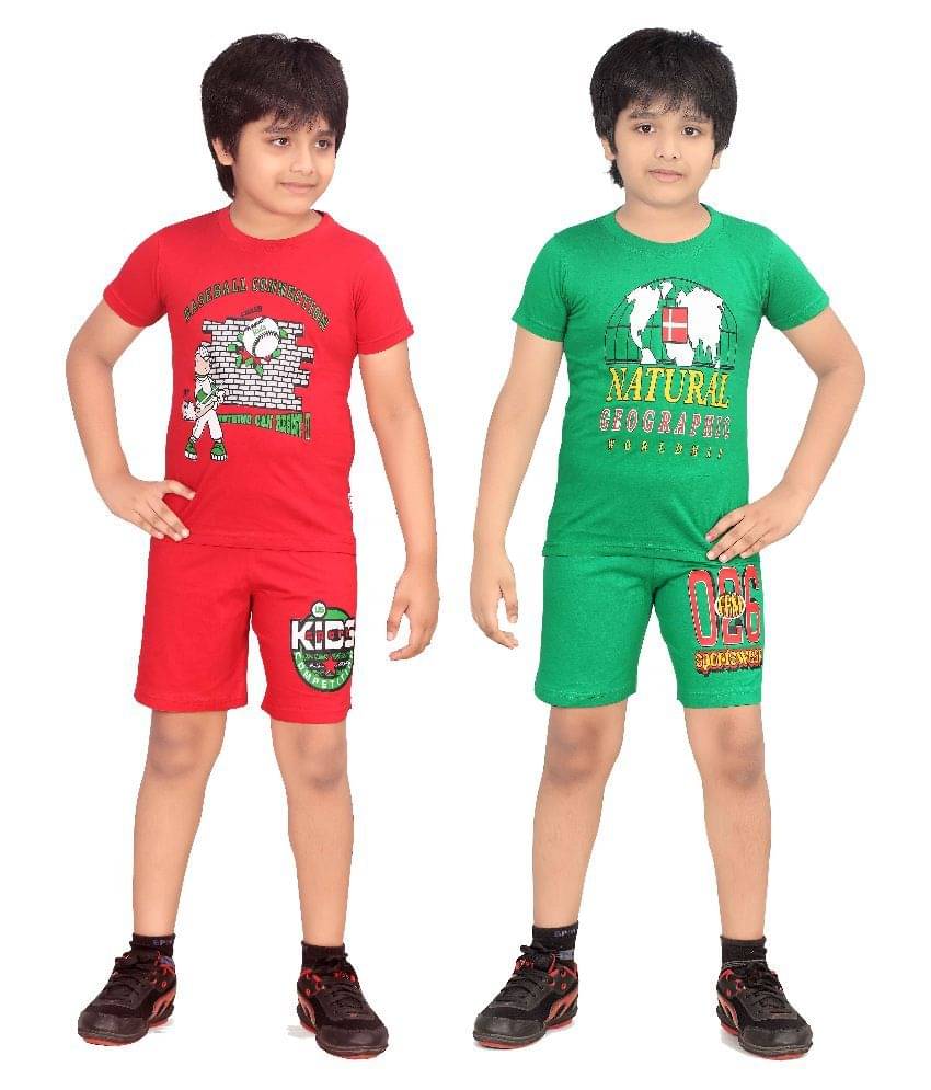     			Dongli Pack of 2 Boys Cotton T-Shirt & Shorts Set ( Multi )