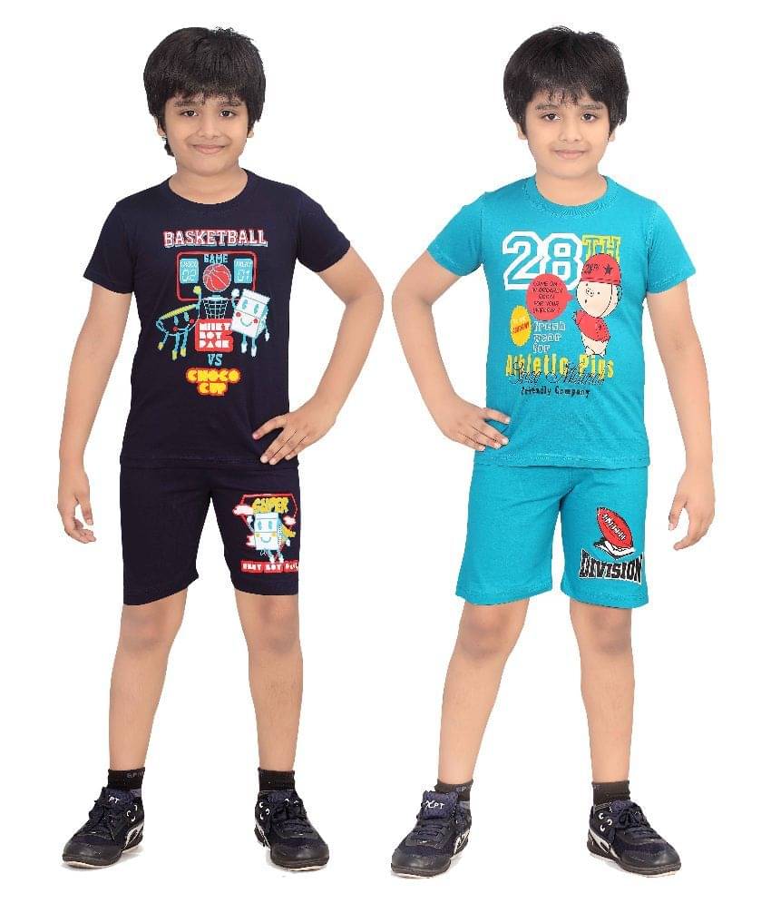     			Dongli Pack of 2 Boys Cotton T-Shirt & Shorts Set ( Multi )