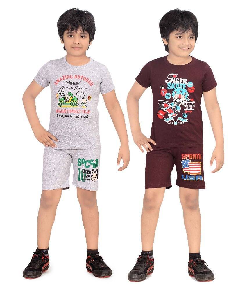     			Dongli Pack of 2 Boys Cotton T-Shirt & Shorts Set ( Multi )