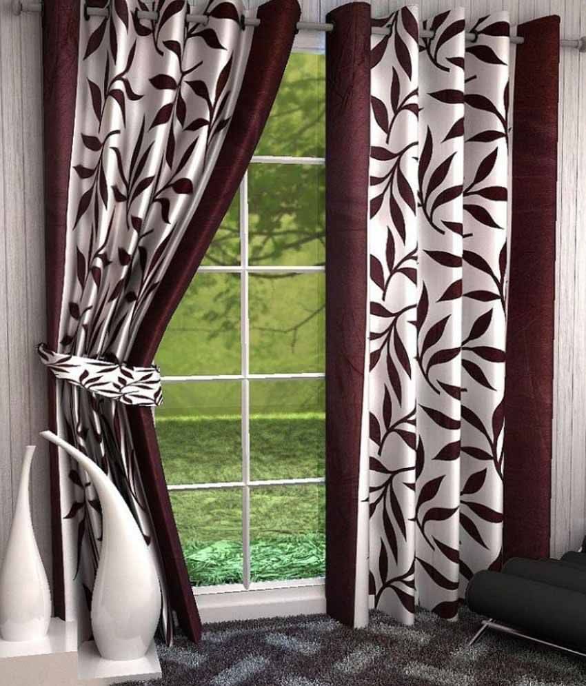 Panipat Textile Hub Printed Semi-Transparent Eyelet Window Curtain 5 ft Pack of 2 -Brown Panipat Textile Hub Printed Semi-Transparent Eyelet Window Curtain 5 ft Pack of 2 -Brown