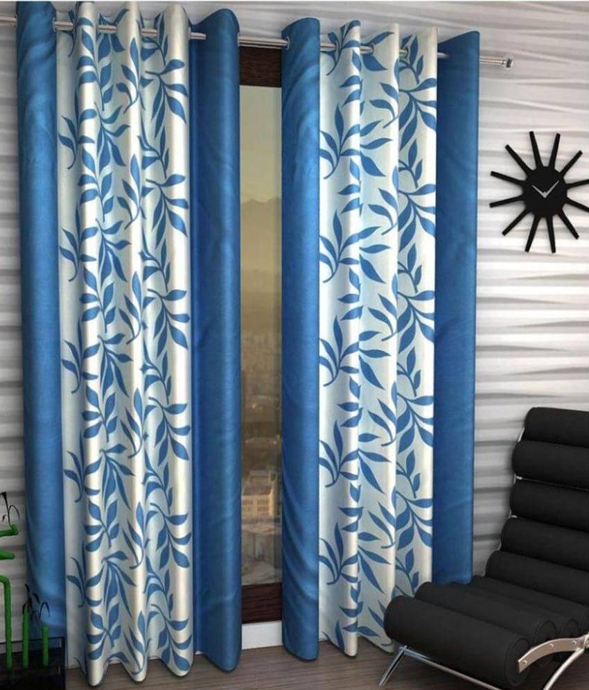 Panipat Textile Hub Floral Semi-Transparent Eyelet Window Curtain 5 ft Pack of 4 -Blue Panipat Textile Hub Floral Semi-Transparent Eyelet Window Curtain 5 ft Pack of 4 -Blue