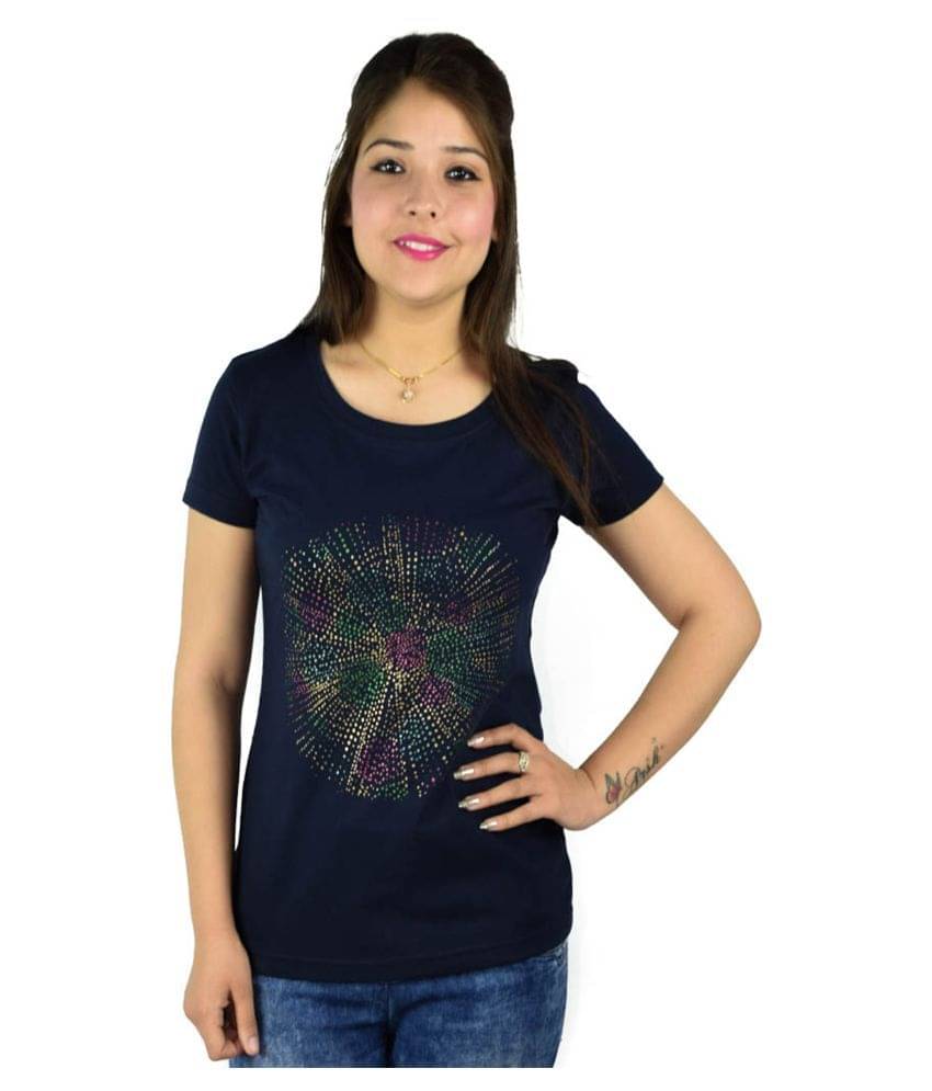 Kaily Women Cotton Regular Fit Round Neck T-Shirt ( Navy ) Kaily Women Cotton Regular Fit Round Neck T-Shirt ( Navy )